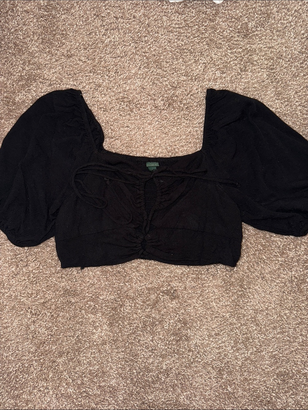 Target Black Puff-Sleeve Crop Top with Tie Front